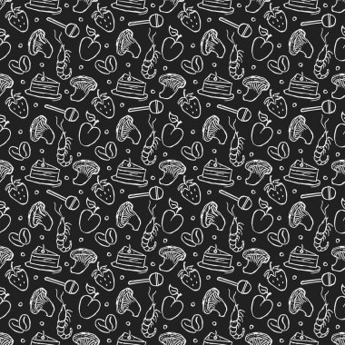 Kusursuz yemek kalıbı. Doodle yemek illüstrasyonu. Elle çizilmiş yemek geçmişi