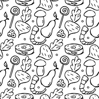 Kusursuz yemek kalıbı. Doodle yemek illüstrasyonu. Elle çizilmiş yemek geçmişi