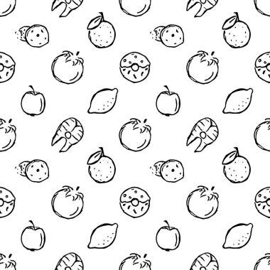 Kusursuz yemek kalıbı. Doodle yemek illüstrasyonu. Elle çizilmiş yemek geçmişi