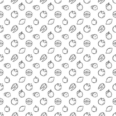 Kusursuz yemek kalıbı. Doodle yemek illüstrasyonu. Elle çizilmiş yemek geçmişi