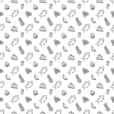 Kusursuz yemek kalıbı. Doodle yemek illüstrasyonu. Elle çizilmiş yemek geçmişi