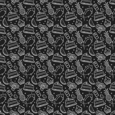 Kusursuz yemek kalıbı. Doodle yemek illüstrasyonu. Elle çizilmiş yemek geçmişi