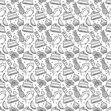 Kusursuz yemek kalıbı. Doodle yemek illüstrasyonu. Elle çizilmiş yemek geçmişi