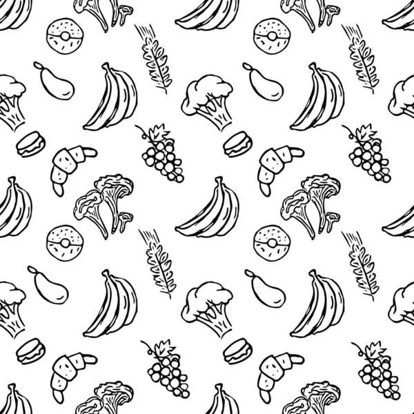 Бесшовный Узор Еды Иллюстрация Еды Каракулями Ручное Рисование Пищевого Фона — стоковое фото