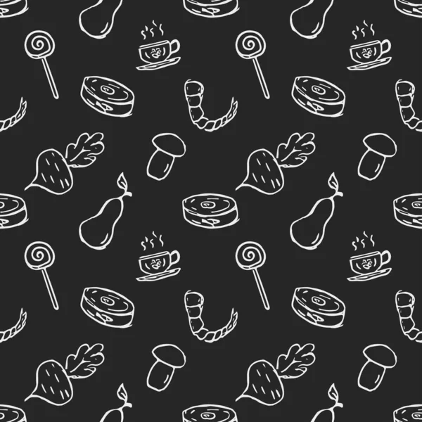 Zökkenőmentes Étel Minta Doodle Élelmiszer Illusztráció Kézzel Rajzolt Élelmiszer Háttér — Stock Fotó