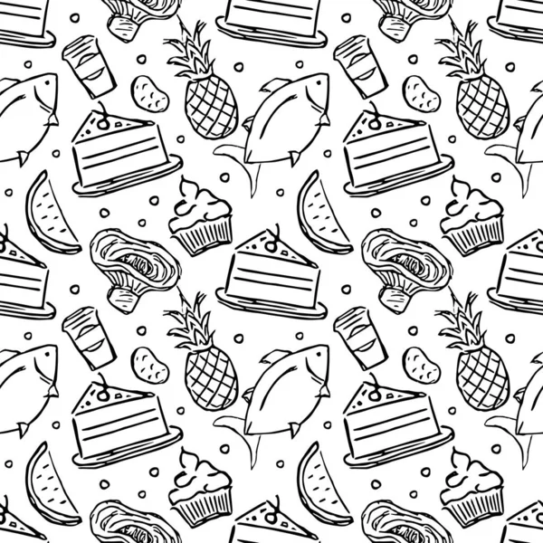 Nahtloses Nahrungsmuster Doodle Food Illustration Handgezeichneter Lebensmittelhintergrund — Stockfoto