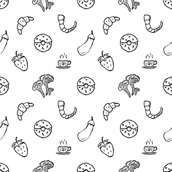 Seamless food pattern. Doodle food illustration.  Hand-drawn food background