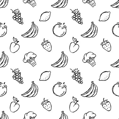 Kusursuz yemek kalıbı. Doodle yemek illüstrasyonu. Elle çizilmiş yemek geçmişi