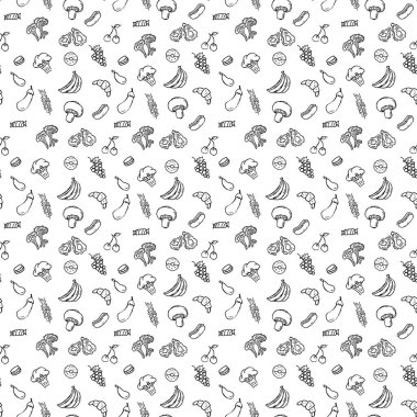 Kusursuz yemek kalıbı. Doodle yemek illüstrasyonu. Elle çizilmiş yemek geçmişi