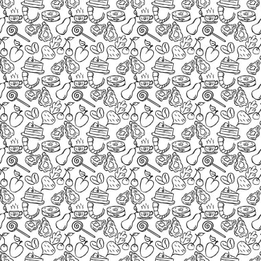 Kusursuz yemek kalıbı. Doodle yemek illüstrasyonu. Elle çizilmiş yemek geçmişi