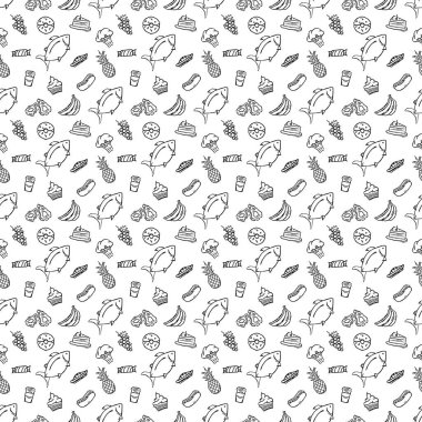 Kusursuz yemek kalıbı. Doodle yemek illüstrasyonu. Elle çizilmiş yemek geçmişi