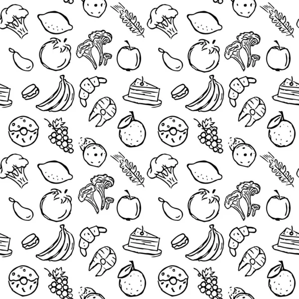 Patrón Alimentos Sin Fisuras Ilustración Alimentos Doodle Fondo Alimentario Extraído — Foto de Stock