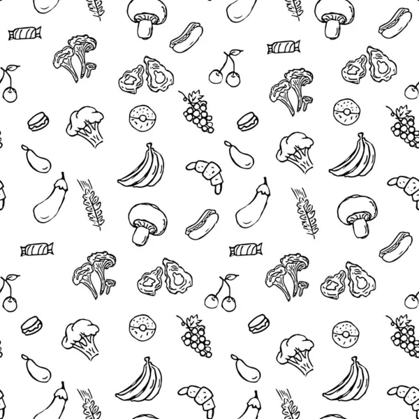 Płynny Wzorzec Jedzenia Ilustracja Doodle Food Ręcznie Narysowane Tło Żywności — Zdjęcie stockowe