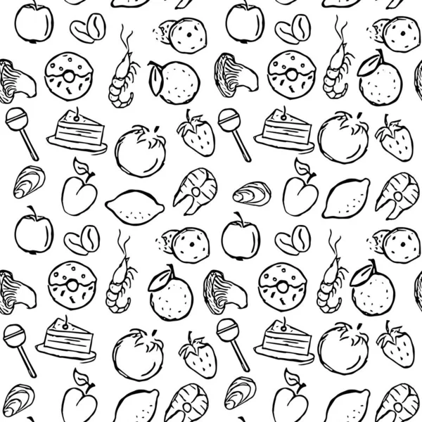 Nahtloses Nahrungsmuster Doodle Food Illustration Handgezeichneter Lebensmittelhintergrund — Stockfoto