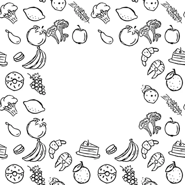 Moldura Comida Sem Costura Ilustração Comida Doodle Fundo Alimentar Desenhado — Fotografia de Stock