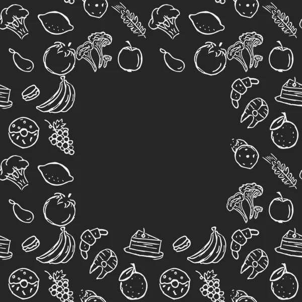 Seamless food frame. Doodle food illustration.  Hand-drawn food background