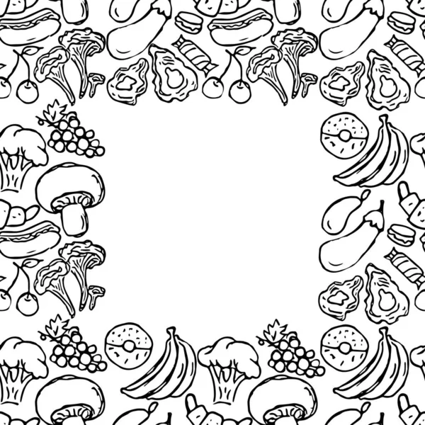 Бесшовная Рама Еды Иллюстрация Еды Каракулями Ручное Рисование Пищевого Фона — стоковое фото