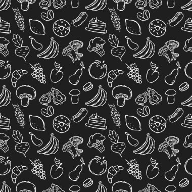 Kusursuz yemek kalıbı. Doodle yemek illüstrasyonu. Elle çizilmiş yemek geçmişi