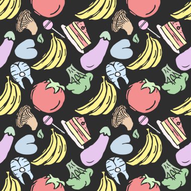 Kusursuz yemek kalıbı. Doodle yemek illüstrasyonu. Elle çizilmiş yemek geçmişi