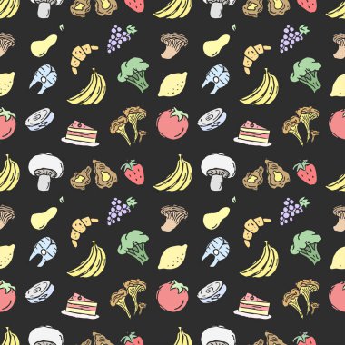 Kusursuz yemek kalıbı. Doodle yemek illüstrasyonu. Elle çizilmiş yemek geçmişi