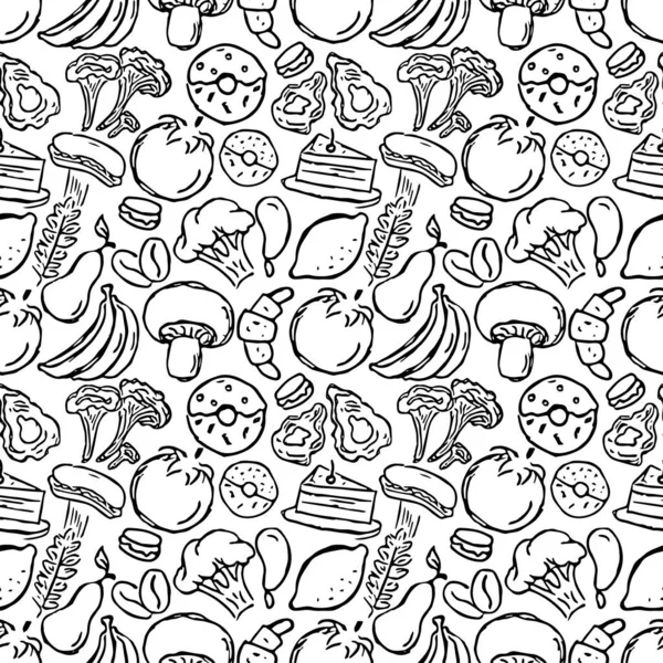 Безшовний Візерунок Їжі Ілюстрація Їжі Doodle Мальований Харчовий Фон — стокове фото