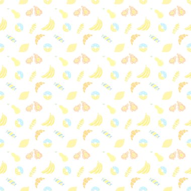 Yemek simgeleriyle kusursuz desen. Yemek kalıplarını karala. Gıda arkaplanı