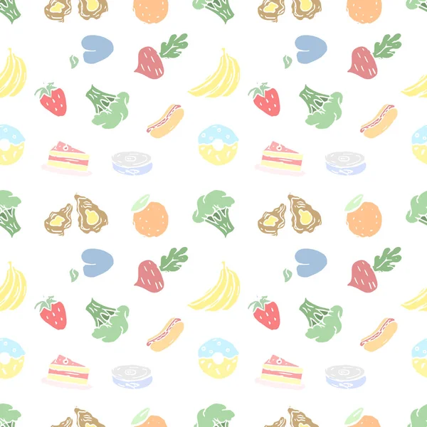 Naadloos Patroon Met Voedsel Pictogrammen Doodle Voedingspatroon Voedselachtergrond — Stockfoto