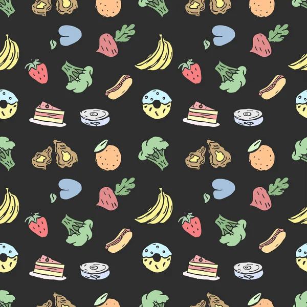 无缝图案与食物图标 涂鸦的食物模式 食品背景 — 图库照片