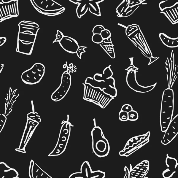 Nahtloses Muster Mit Lebensmittelsymbolen Doodle Food Muster Hintergrund Der Nahrungsmittel — Stockfoto