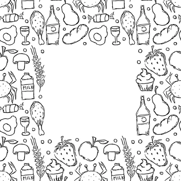 Nahtloser Rahmen Mit Food Ikonen Doodle Food Illustration Hintergrund Der — Stockfoto