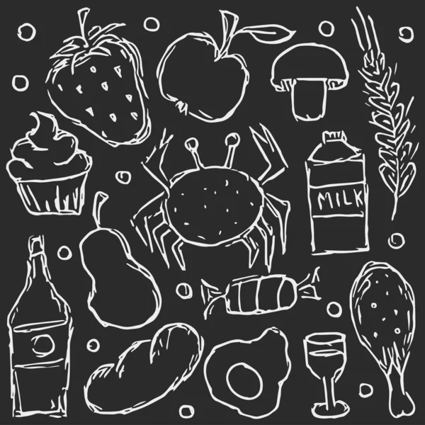 Lebensmittel Ikonen Doodle Food Illustration Hintergrund Der Nahrungsmittel — Stockfoto