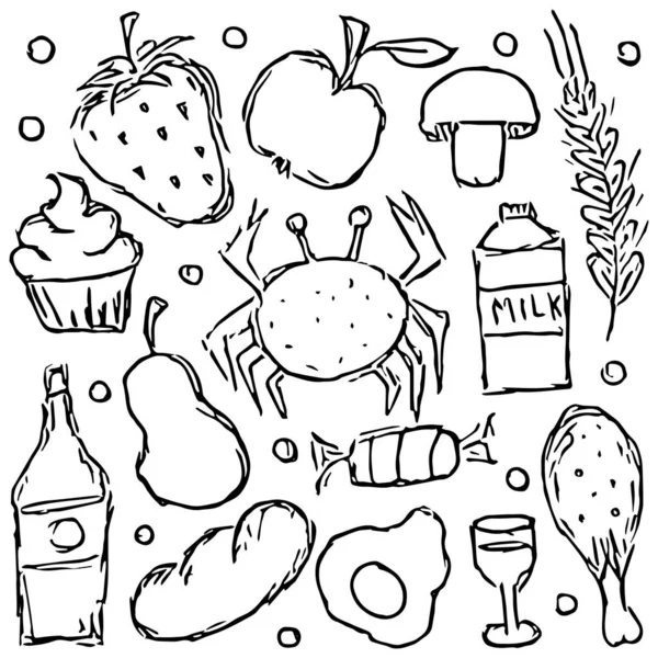food icons. doodle food illustration. Food background