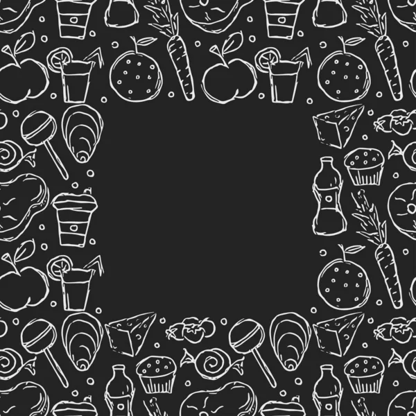 Doodle Food Frame Background Drawing Food Place Text — Stock Photo, Image
