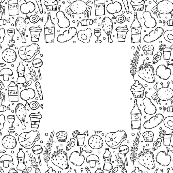 Doodle Food Rahmen Hintergrund Mit Zeichnung Von Lebensmitteln Mit Platz — Stockfoto
