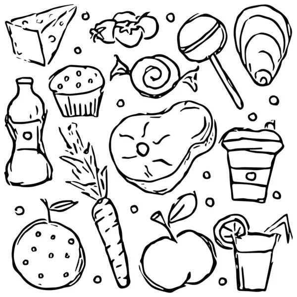 Doodle Food Ikoner Bakgrund Med Att Dra Livsmedel — Stockfoto