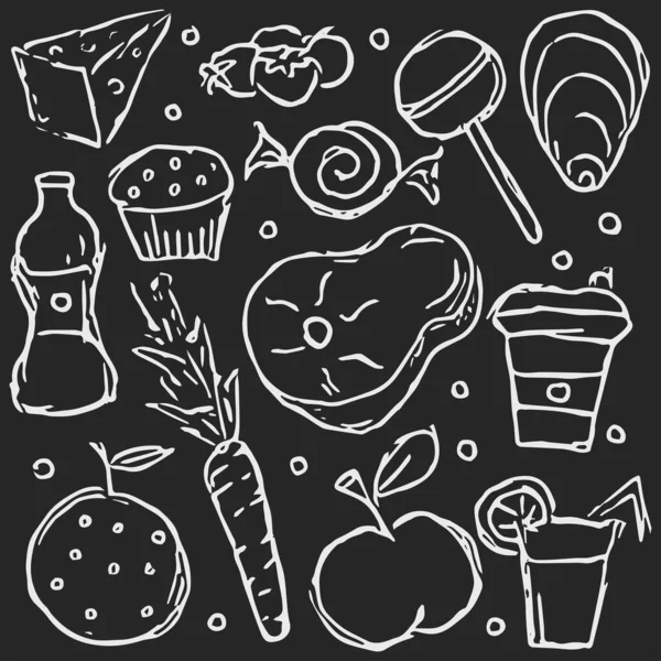 Doodle Kaja Ikonok Háttér Rajzolással Élelmiszer — Stock Fotó