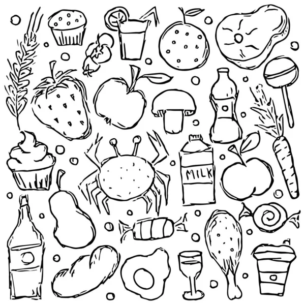 Ícones Comida Doodle Contexto Com Desenho Alimentos — Fotografia de Stock