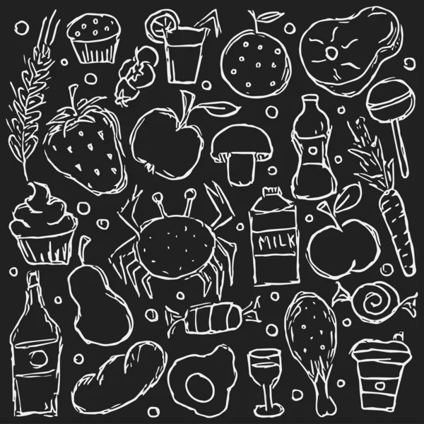 Doodle food icons. Background with drawing food
