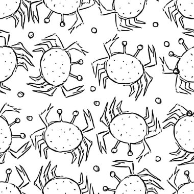 Yengeçlerde pürüzsüz desen. Yengeç simgeleriyle karalama vektör arkaplanı. Vintage yengeç deseni