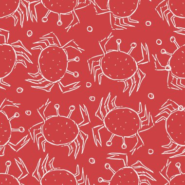 Yengeçlerde pürüzsüz desen. Yengeç simgeleriyle karalama vektör arkaplanı. Vintage yengeç deseni