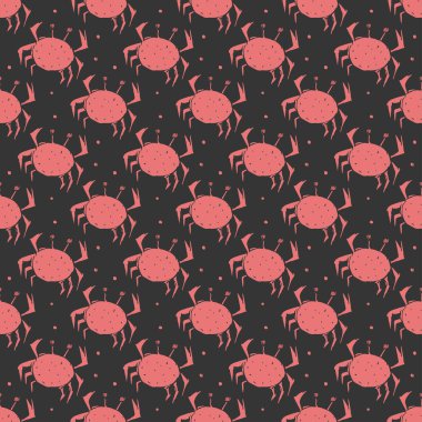 Yengeçlerde pürüzsüz desen. Yengeç simgeleriyle karalama vektör arkaplanı. Vintage yengeç deseni