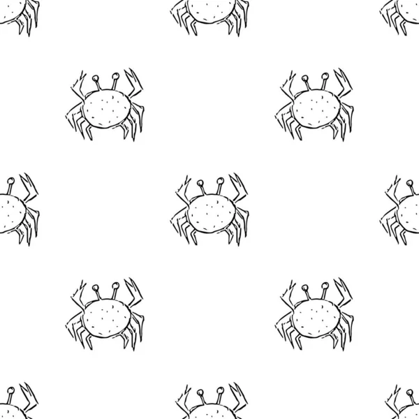 Pola Mulus Dengan Kepiting Latar Belakang Vektor Doodle Dengan Ikon - Stok Vektor