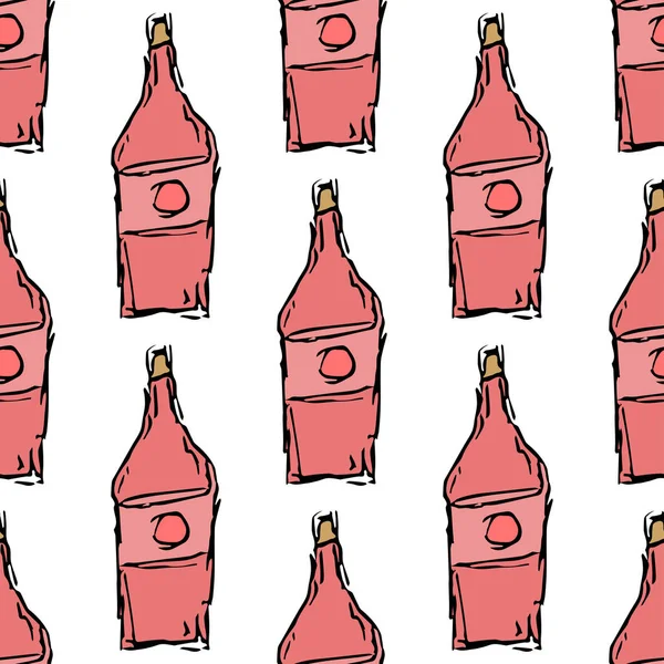 Sömlöst Vinmönster Vektor Klotter Illustration Med Alkohol Bakgrund Vin — Stock vektor