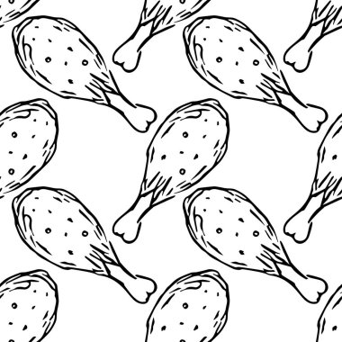 Tavuk bacaklı kusursuz desen. Et arka planı. Tavuk budu simgeleri. Kusursuz et deseni