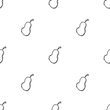 Armut ikonlarıyla kusursuz desen. Armut arka planı çizilmiş. Meyveli Doodle vektör illüstrasyonu