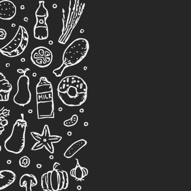 Yemek arkaplanı çizilmiş. Metin için yeri olan karalama yiyecek resimlemesi