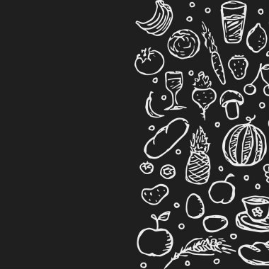 Yemek arkaplanı çizilmiş. Metin için yeri olan karalama yiyecek resimlemesi