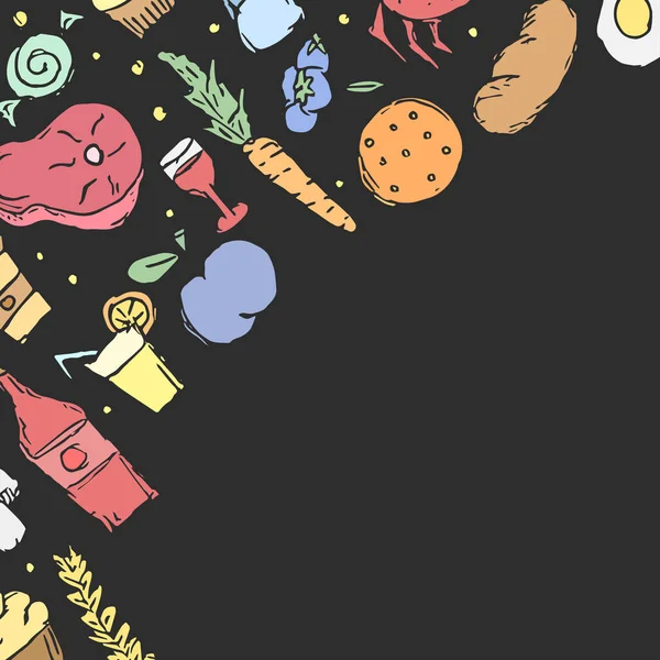 Getrokken Voedsel Achtergrond Doodle Food Illustratie Met Plaats Voor Tekst — Stockvector