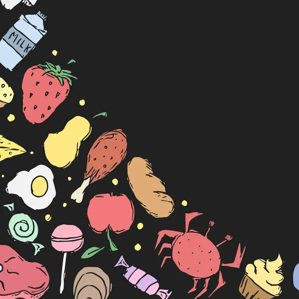 Fundo Comida Desenhado Doodle Food Ilustração Com Lugar Para Texto —  Vetores de Stock