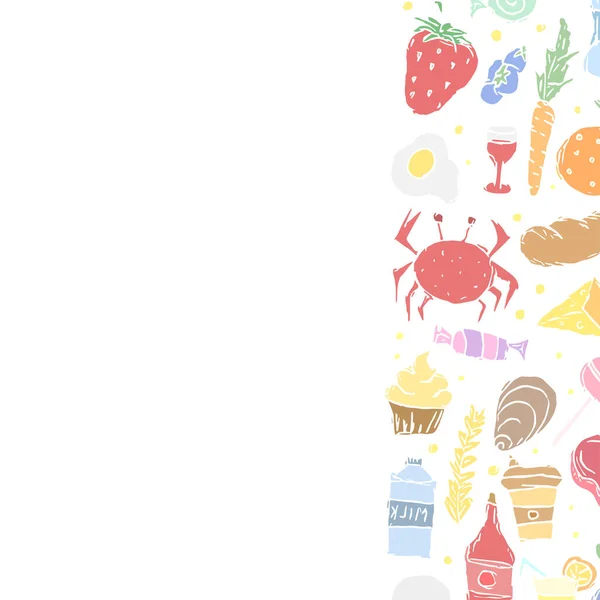 Намальований Харчовий Фон Ілюстрація Їжі Doodle Місцем Тексту — стоковий вектор